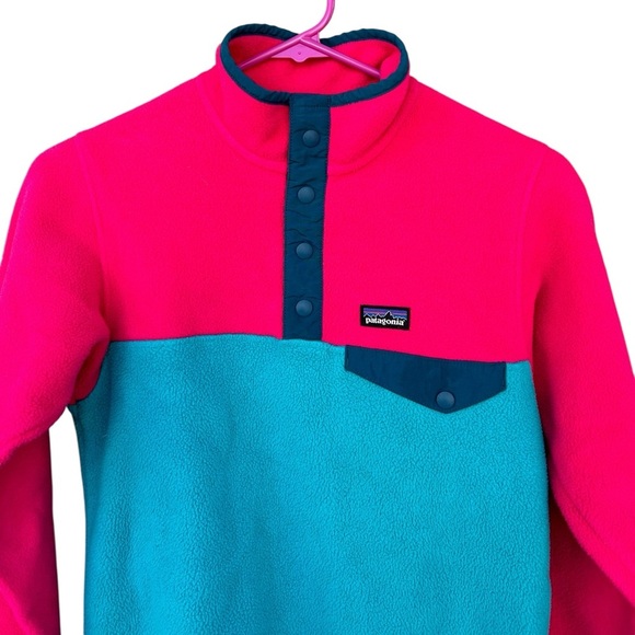 Patagonia Girls Snap Synchilla Pullover Fleece - Size Large - Pink Blue - Picture 5 of 9